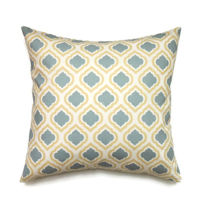 Yellow and Blue Pillow Cover 20x20 Pillow Cover Trefoil