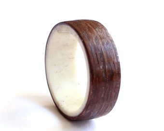Mens Antler Ring, Women Wedding Ring, Natural Wood Wedding band, Wenge Wood Ring