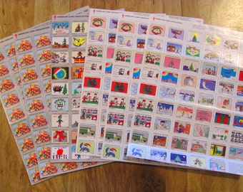 Season's Greetings 301 Vintage Christmas Seals 6 Full Sheets Holiday Stamps Contemporary Abstract Traditional 1990s American Lung Assoc