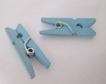 x 10 linen wooden clothespins painted 26 x 8 x 3 mm blue