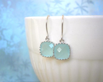 Mint Aqua Earrings, Silver Earrings, Simple, Everyday, Minimalist Earrings, Holiday Gift