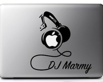 CUSTOMIZED Sticker decal HEADPHONES, DJ set black, for mac/macbook pro 11, 13 and 15 inches
