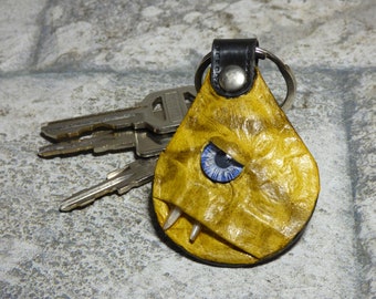 Hand Made Leather Key Chain Ring Fob With Face Eye Key Purse Charm Monster 342