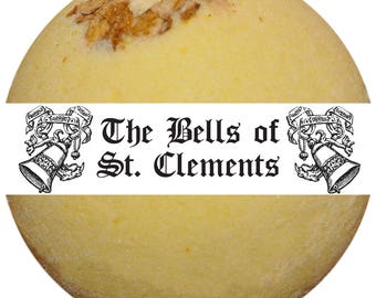 The Bells of St. Clements Bath Bomb - Fizzy Lemon and Tangerine Essential Oil Only Aromatherapy - Large 8 Ounces - Historical Poetry Themed
