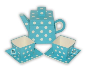 Polka Dot Teapot Favor Box and Small Teacups Set Printable Color Template Digital PDF (custom colors available)