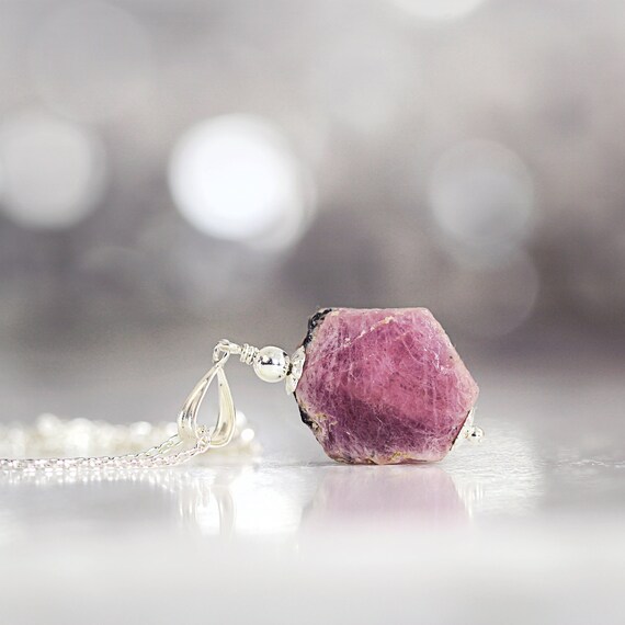 Raw Ruby Necklace - Rough Ruby Pendant