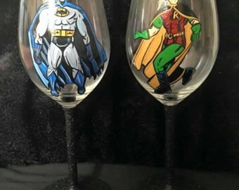 Batman and robin wine glass