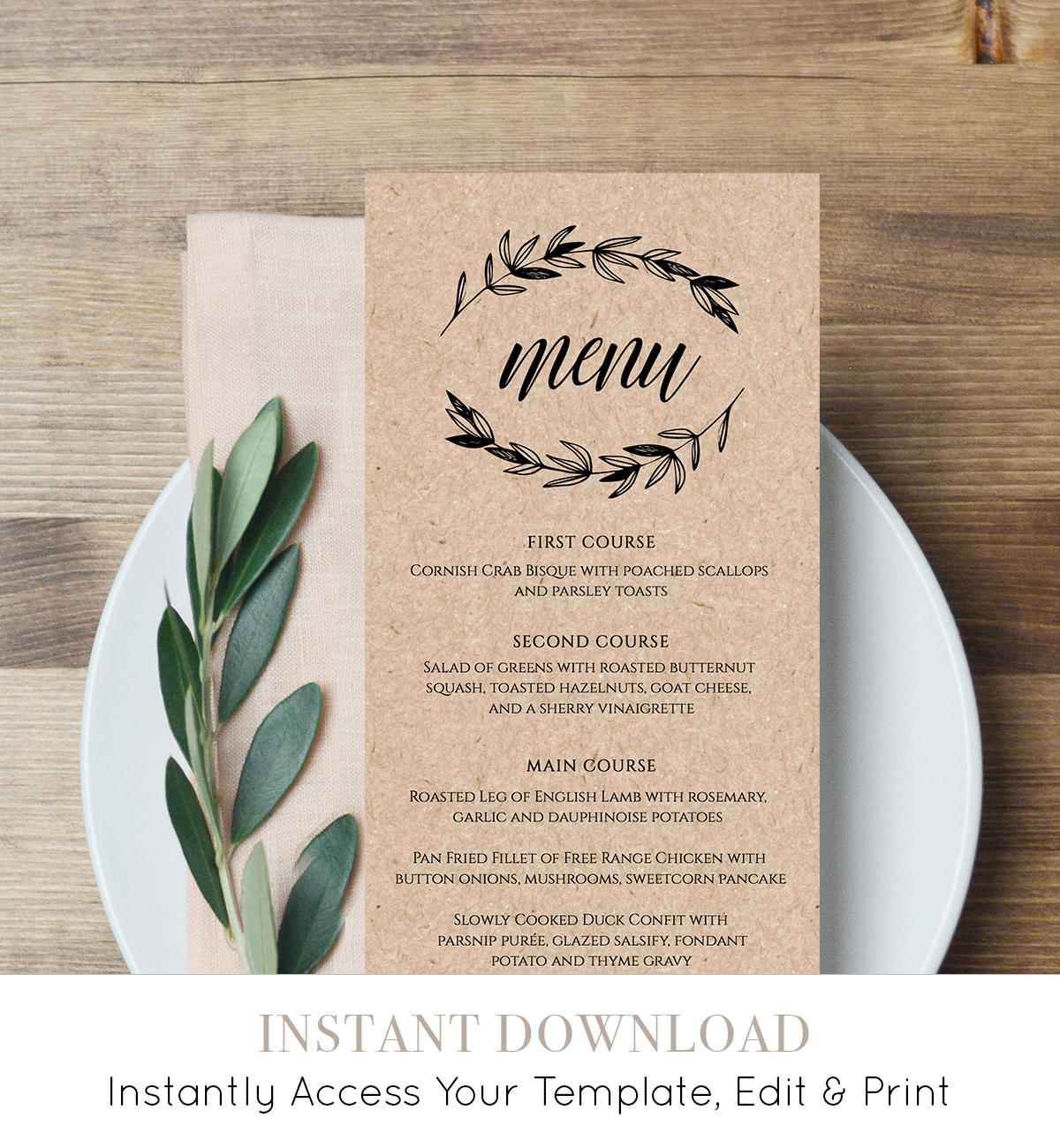 printable template letter y Template, Card Menu Wedding Rustic Menu Printable