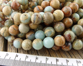 10mm Aqua Terra Jasper Beads, Sea Sediment Jasper, Impression Jasper Beads, 10mm Round Beads, Blue Beads, Green Beads, Natural Gemstones