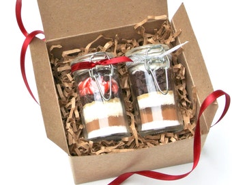 Hot Chocolate Gift Set, 2 Mini Hot Cocoa Mixes in Snap Top Glass Jars, Cocoa Gift Set, Gourmet Hot Chocolate Sampler, Secret Santa