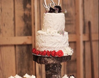 Wooden Antler Cake Topper - Initial Cake Topper - Monogram Cake Topper - Rustic Wedding Cake Topper - Antler Decor