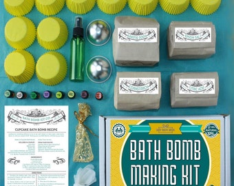DELUXE- Bath Bomb Making Kit with 100% Pure Therapeutic Grade Essential Oils, (Makes 12 DIY Lush Cupcake Mold Bath Bombs), Gift Box Included