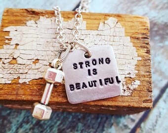Handstamped Necklace, Pewter Necklace, Motivational Jewelry, Quote Necklace, Word Necklace, Gym Necklace, Workout Necklace, Fitness Necklace