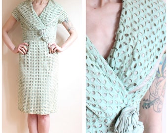 1950s Dress // Topaz Eyelet Sheath Dress // vintage 50s dress
