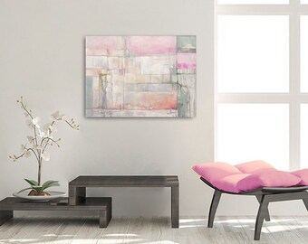 Mixed Medium Art, Abstract Landscape, Original Acrylic Painting, Original Canvas Art, Pink Painting, Green Painting, Modern Abstract Art