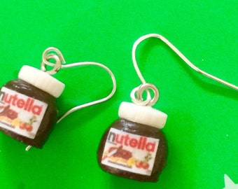 Nutella - Nutella Jar - Nutella earrings, Nutella drop earrings, food jewellery - Nutella Polymer Clay