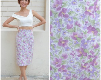 1950 Vintage Skirt/ Violet Floral Skirt/ Medium Skirt/ Large Skirt/ Floral Skirt/ Pencil Skirt/ Chic Midi Skirt/ Work Office Skirt/ Madmen