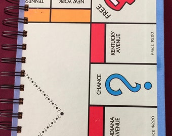 Recycled Upcycled Monopoly Board Spiral Bound Journal Notebook