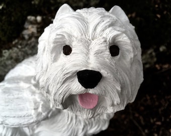 Westie Angel Statue, White West Highland Terrier, Cement Garden Dog Memorial, Concrete Statues, Outdoor Dog Statue, Concrete Westie Dog Art