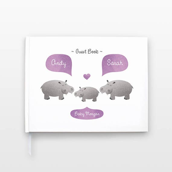 HIPPO Baby Shower Guest Book, Hippopotamus Personalized Baby Book, Animal Baby Guestbook, New Baby Gift, Baby Journal, Baby Notebook