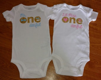 Set of TWO Bodysuits - Mr. Onederful & Lil Miss Onederful Designs - TWIN Bodysuits - Set of TWO