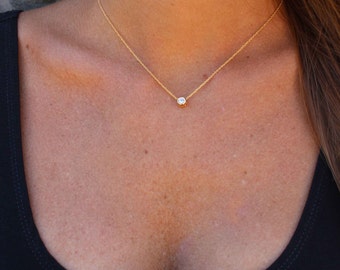 Tiny Cubic Zirconia necklace. Minimalist necklace. Gold plated CZ necklace. Chain Necklace. Layered necklace