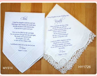 Wedding hankerchief from the parents of the Bride-Wedding Handkerchief-PRINTED-CUSTOMIZED-Wedding Gift to daughter-from mother of the bride