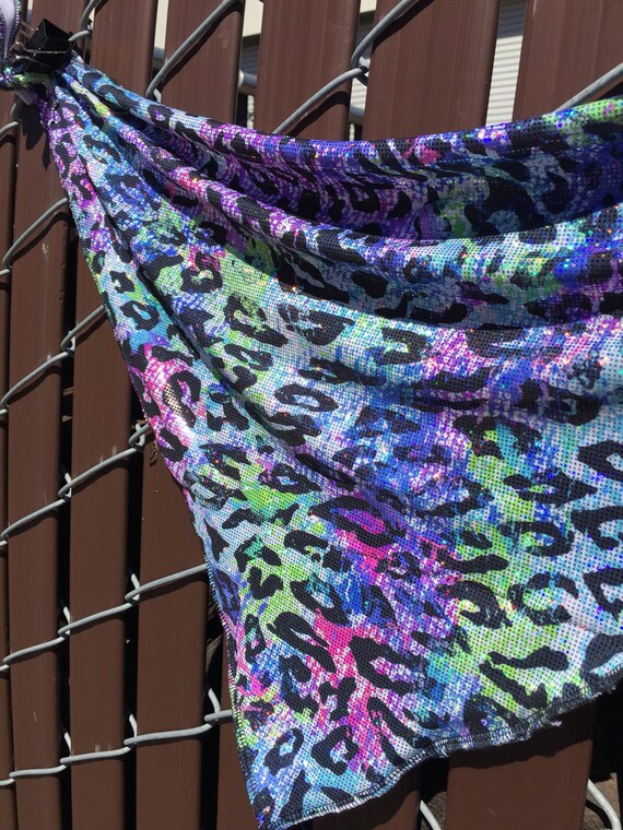 Space Leopard: Multicolored holographic leopard print Spandex Bandana w/ Hidden Stash Pocket