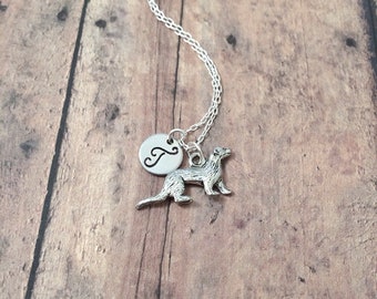 Ferret initial necklace - ferret jewelry, pet jewelry, polecat jewelry, silver ferret pendant, polecat necklace, ferret gift