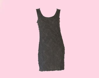 80's Vintage Beaded Little Black Mini Slip Dress