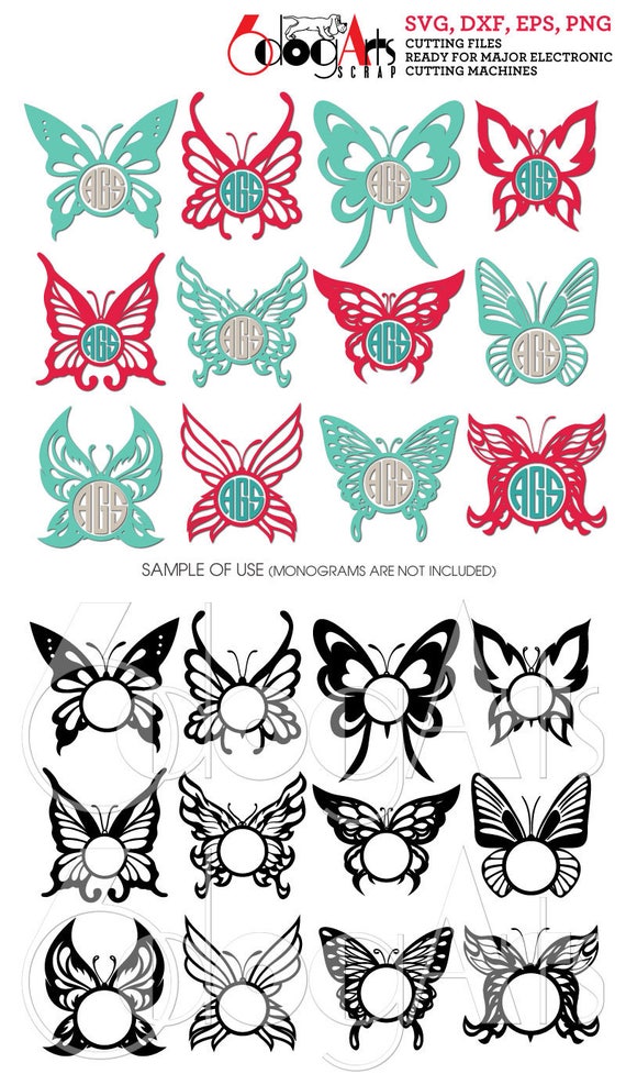 Butterfly Monogram Frames Digital Cut Files Svg Dxf Eps Png