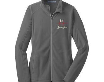 RN Full Zip Fleece Jacket. RN Nurse Microfleece Jacket. Custom Nurse Jacket. Personalized Nursing Jacket. Design 3A - L223