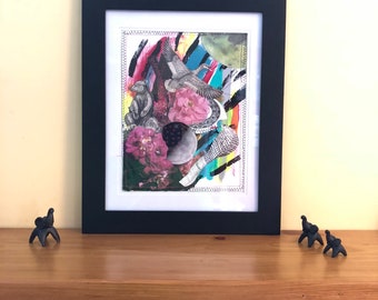 into the night - mixed media collage - one of a kind - unique art