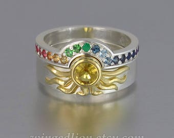 SUN and RAINBOW rings in 18k & silver with Yellow Sapphire
