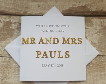 Personalised Wedding card - handmade wedding card -handmade personalised wedding card - gold wedding card