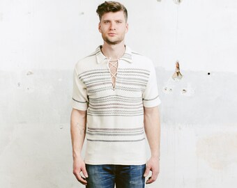 Men Vintage Polo Shirt . Aztec Southwestern T-shirt Summer Short Sleeve Mens Shirt Vintage 90s Grunge Shirt . size Small