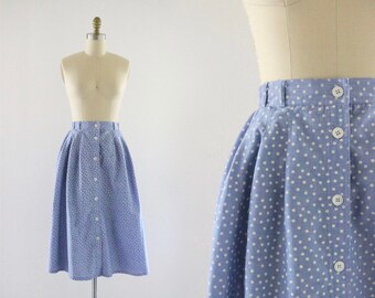 polka dot chambray midi skirt / m