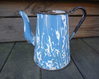 Blue and White Graniteware Coffee Pot