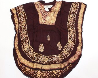 Batik Flower Poncho-Dashiki - Black/Brown