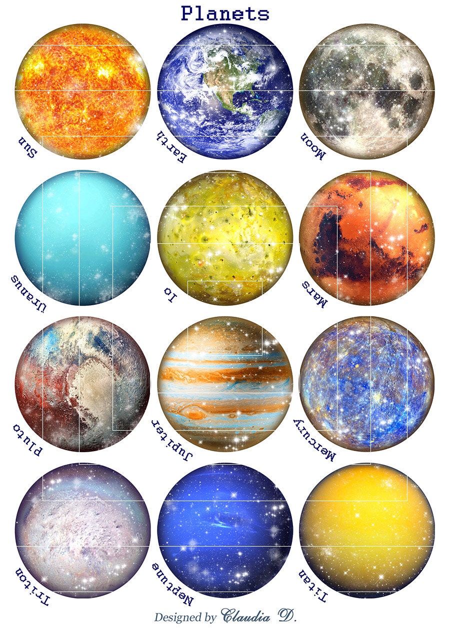 Digital collage sheet circle 2.5 inch, Space Planets, instant download ...