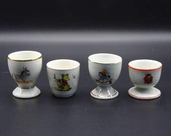 Four Children's Egg Cups, Vintage Egg Cups, Easter Breakfast, Instant Collection of Egg Cups