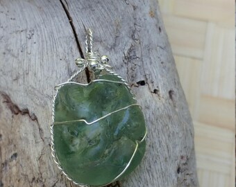 BONFIRE seaglass pendant wrapped in sterling silver wire