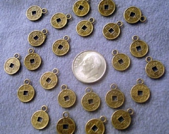 Bronze plated Replica Asian Coin 10mm diameter Charms with loops 24 pcs CFP026