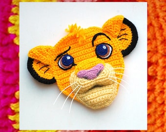 Crochet Pattern. Applique. Cute Little Simba Lion King face. Amigurumi knitted pattern. Fairytale kids gift. DIY kit. Cartoon appliques idea