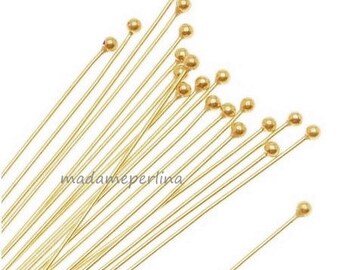 10 pcs ball end headpins 23 gauge Ball Head Pin Gold Plated brass 23ga 40mm mdla360
