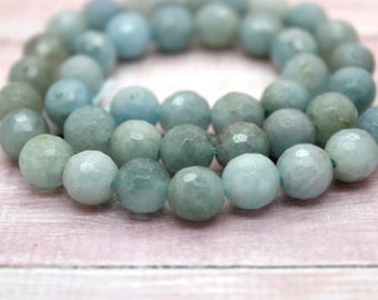 Aquamarine Faceted Round Natural Gemstone Beads (6mm 8mm 10mm 12mm)