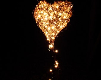 CUSTOM Lighted Hanging Heart, Home Decor Basket, Large Rustic Freeform, Eco Friendly, Woodland Wedding, marquee light alternative, Lit