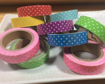 Polk a Dot Fabric Tape White Polk a Dots with Pink, Blue, Red, Yellow, Baby Blue and Green