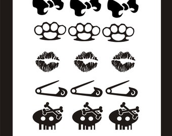 Kelly Graphics Roller Derby Helmet Decals Assortment Kiss, Bow, Pin, She Skull