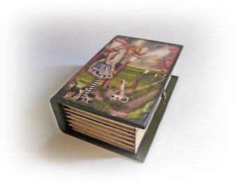 Alice in Wonderland Alice Book Box Trinket Jewelry Box Alice's Adventures Box Alice Decoupage Box Personalized Book Box White Rabbit